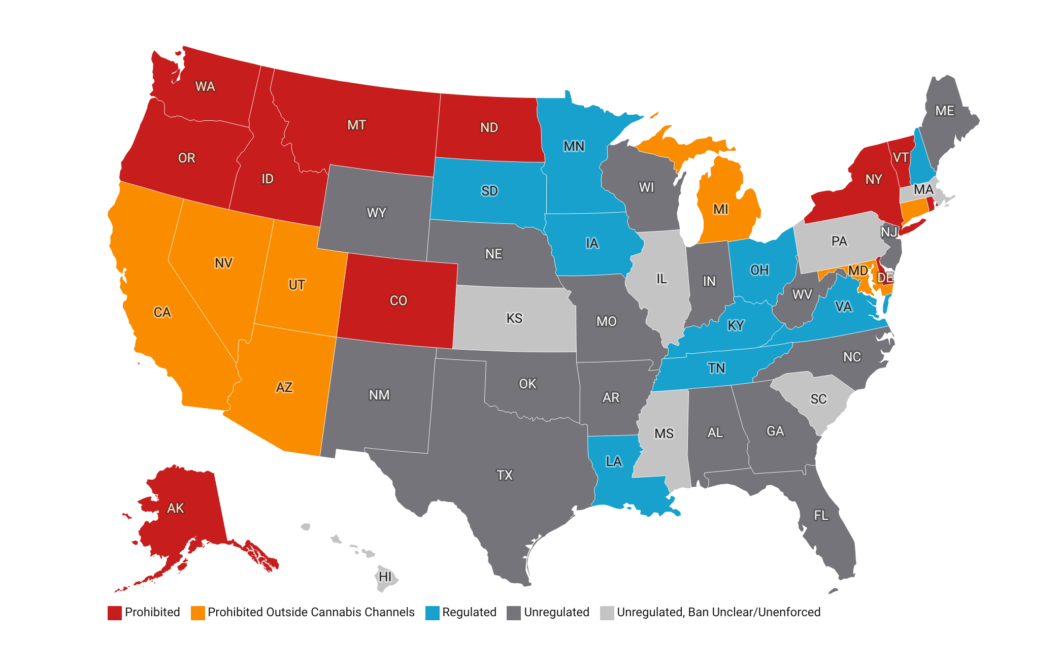 Map of Delta-8 THC Legality Where delta-8 THC is legal in the U.S.A