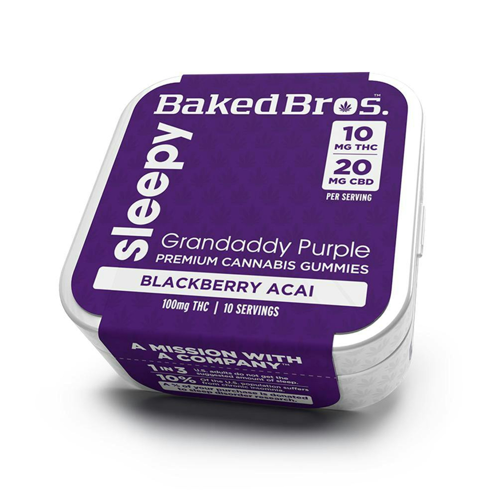 Baked Bros Sleepy - CBD：THC 2：1 Blackberry Acai x Granddaddy Purple Gummies 10-Pack (200mg CBD, 100mg THC)