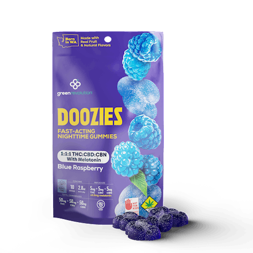 Green Revolution – Nano Doozies CBD CBN THC 1-1-1 Blue Raspberry Nighttime Gummies 10-Pack (50mg CBN, 50mg CBD, 50mg THC)