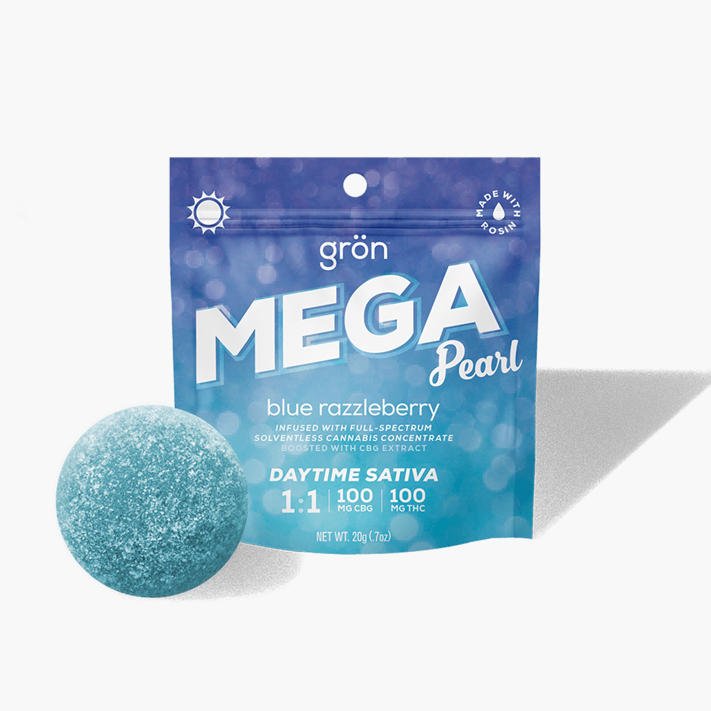 Gron - Grön – CBG-THC 1-1 Blue Razzleberry Mega Pearl Gummies 10-Pack (100mg CBG, 100mg THC)