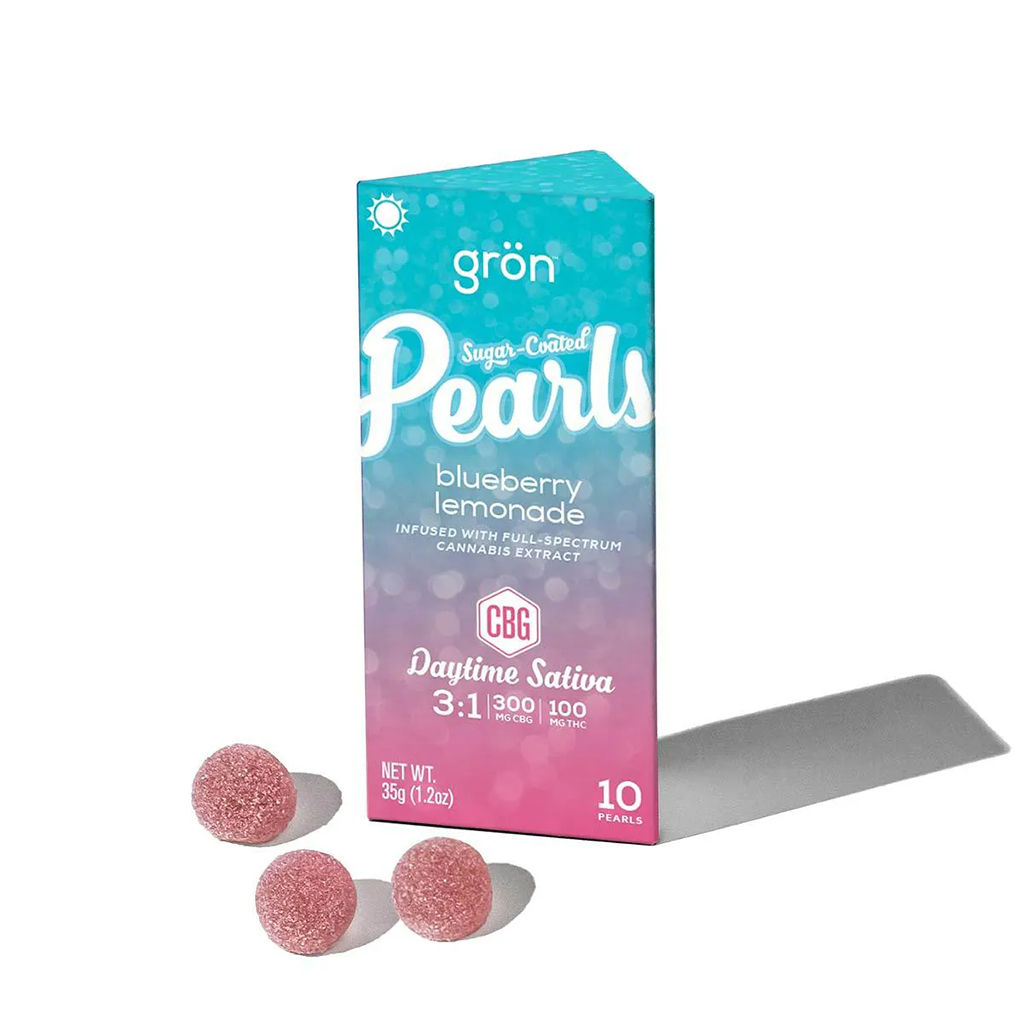 Gron Grön – CBGTHC 31 Sativa Daytime Blueberry Lemonade Sugar Coated Pearl Gummies 10-Pack (300mg CBG, 100mg THC)