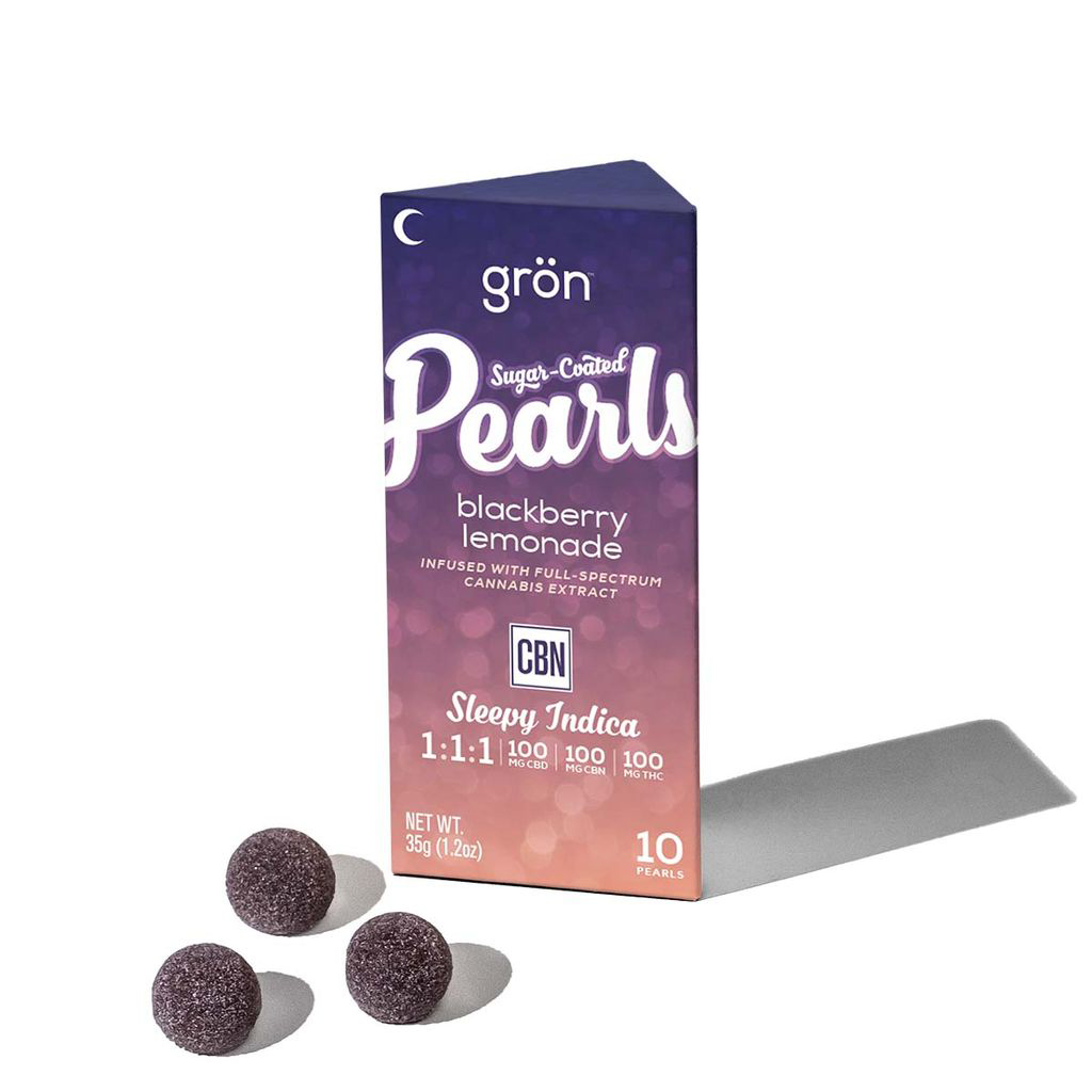 Gron: Grön CBD:CBN：THC 1：1：1 Sleepy Blackberry Lemonade Sugar Coated Pearl Gummies 10-Pack (100mg CBD, 100mg CBN, 100mg THC)