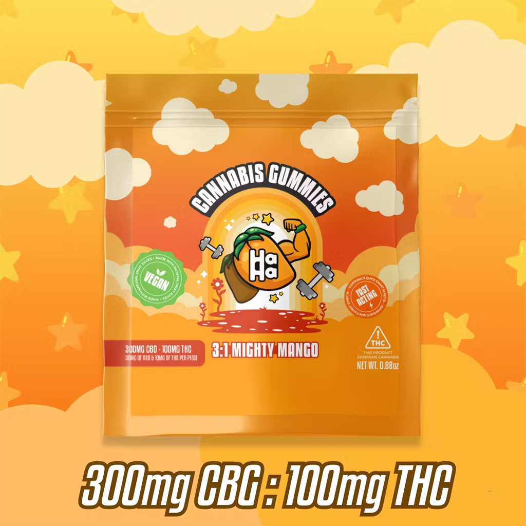 HaHa CBG- 3-1 Mighty Mango Gummies 10 Pack (300mg CBG, 100mg THC)