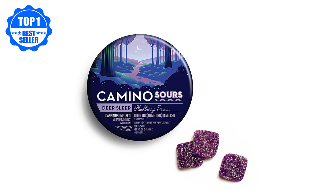 Massachusetts-best-selling-edibles-Camino-CBD-THC-CBN-111-Sours-Blackberry–Dream-Gummies-10-Pack-(100mg-CBD,-100mg-THC,-100mg-CBN)