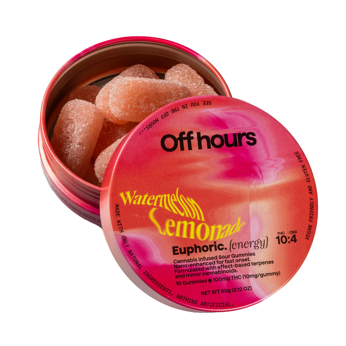 Off Hours – THC-CBG 10-2 Euphoric Watermelon Lemonade Sour Gummies 10-Pack (100mg THC, 20mg CBG)