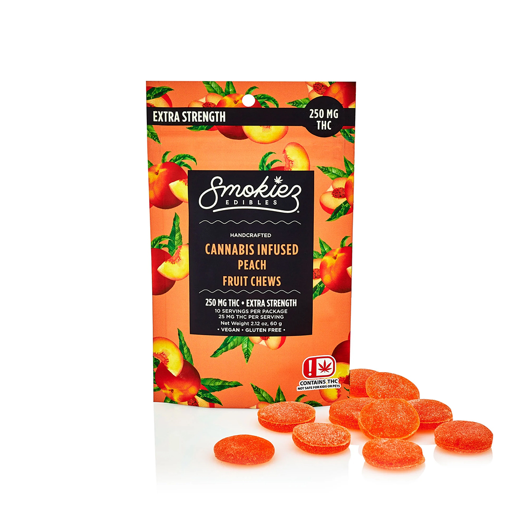 Smokiez Edibles – Sativa Sweet Peach Extra Strength Fruit Chews 10-Pack (250mg)