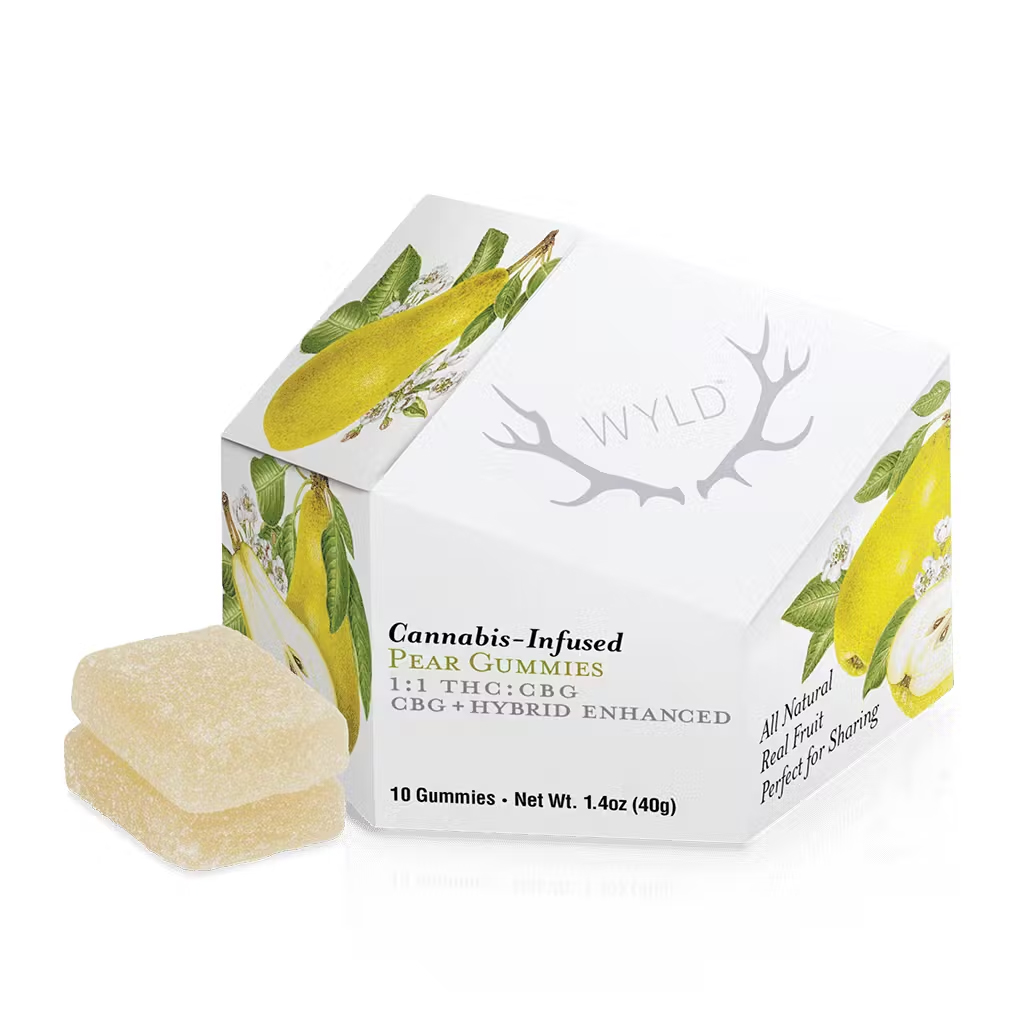 Wyld CBG：THC 1：1 Hybrid Pear Enhanced Gummies 10-Pack (100mg CBG, 100mg THC)