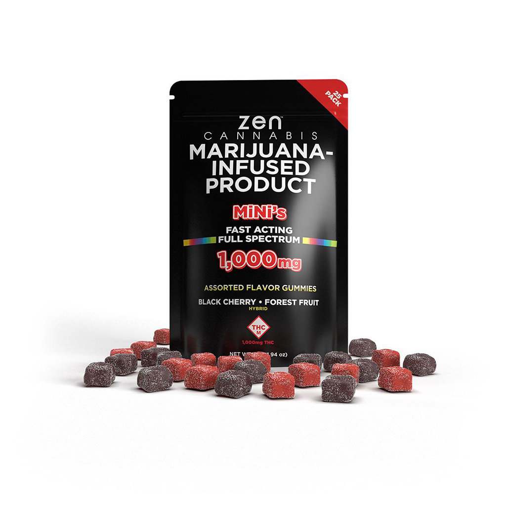 Zen Cannabis – Hybrid Mini Assorted Flavor Super High Dose Gummies 25-Pack (1000mg)