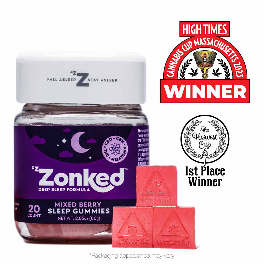 Zzzonked – CBD THC CBN 1 1 1 Sleepy Mixed Berry Gummies 20-Pack (100mg CBD, 100mg THC, 100mg CBN)