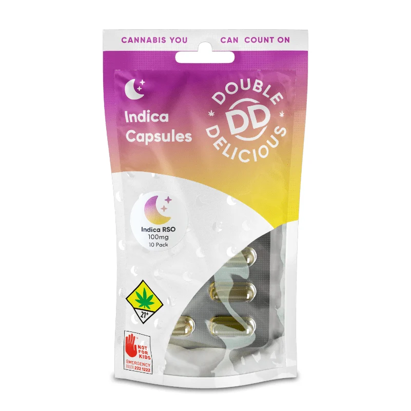 Rank 10 Double Delicious Indica RSO Capsules 10-Pack (100mg)